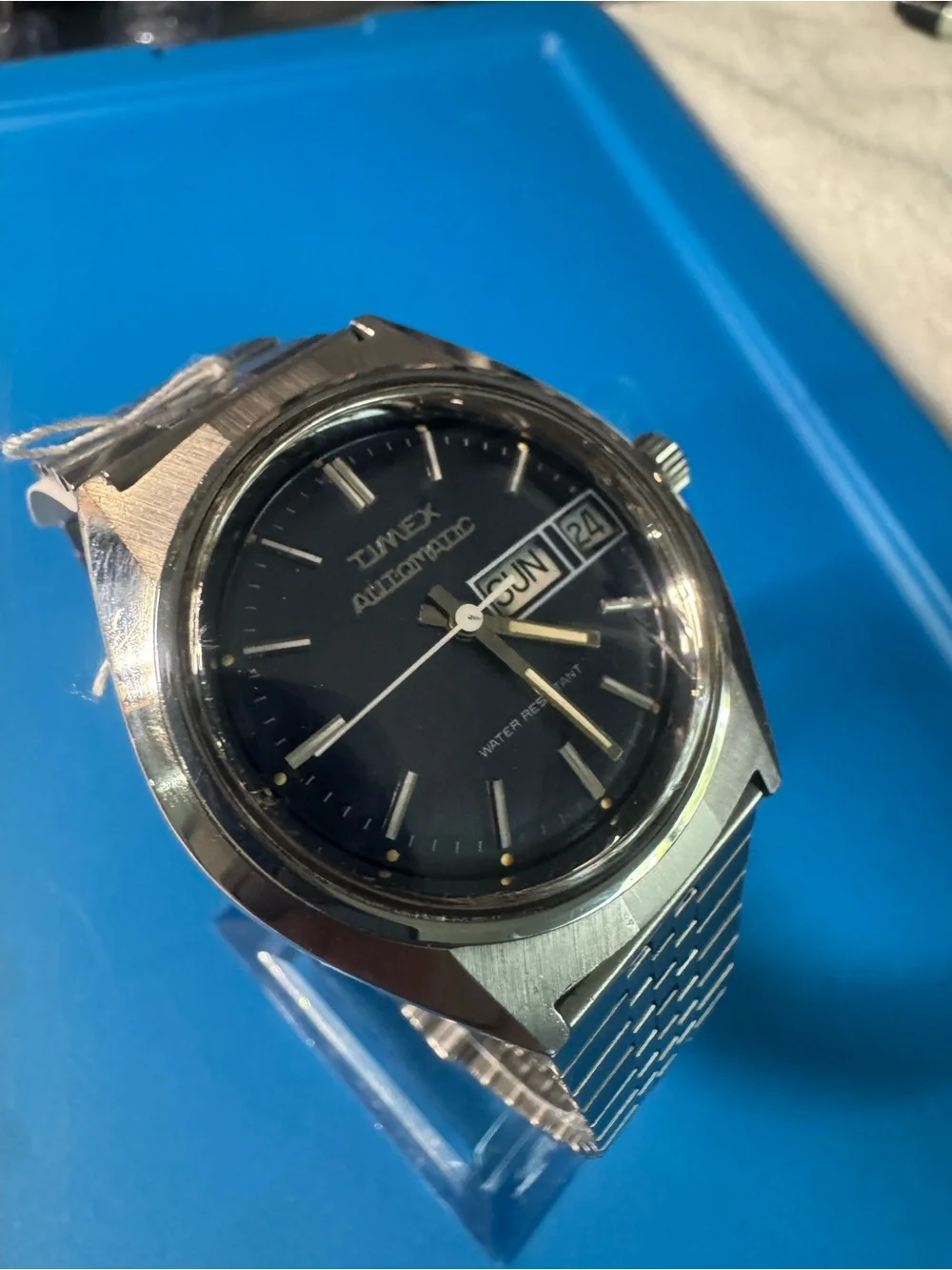 Timex Blue Dial Automatic Watch with Day-Date